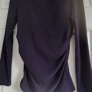 OGL Long Sleeve Draped Front Top in Dark Purple